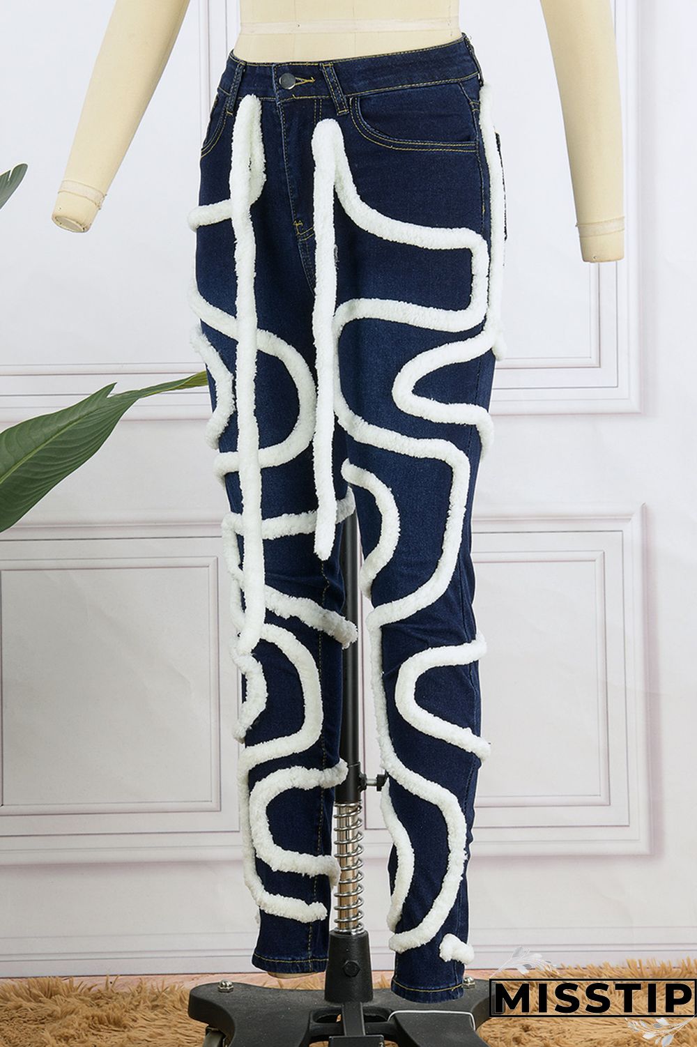 Light Blue Casual Solid Patchwork Mid Waist Regular Denim Jeans