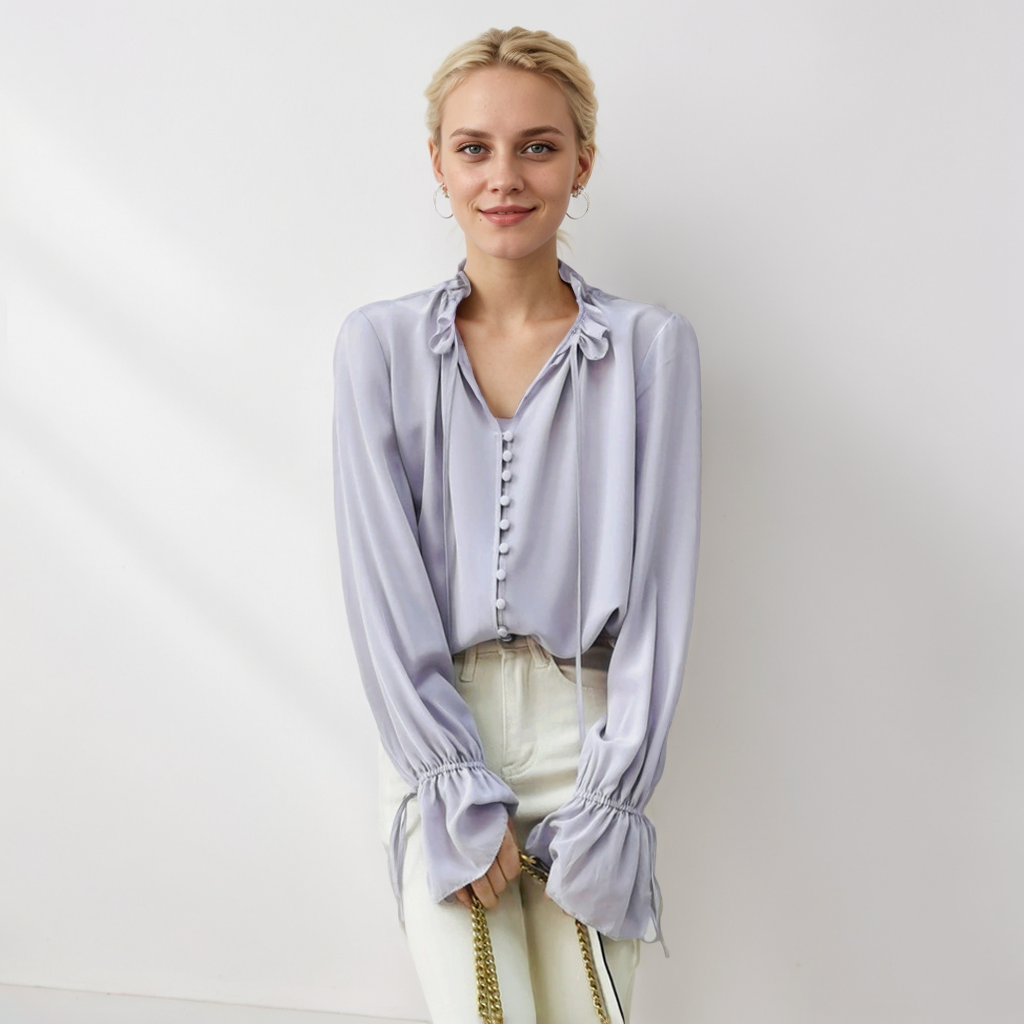 Ruffle Edge Solid Color Silk Shirt REAL SILK LIFE