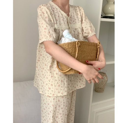 Cookycrumble Floral Sleepwear Women Pajama Sets Korean Piiama Pants Sets 2 Pieces Night Wears Short Sleeve Pyjamas Summer Home Suit 2025 New