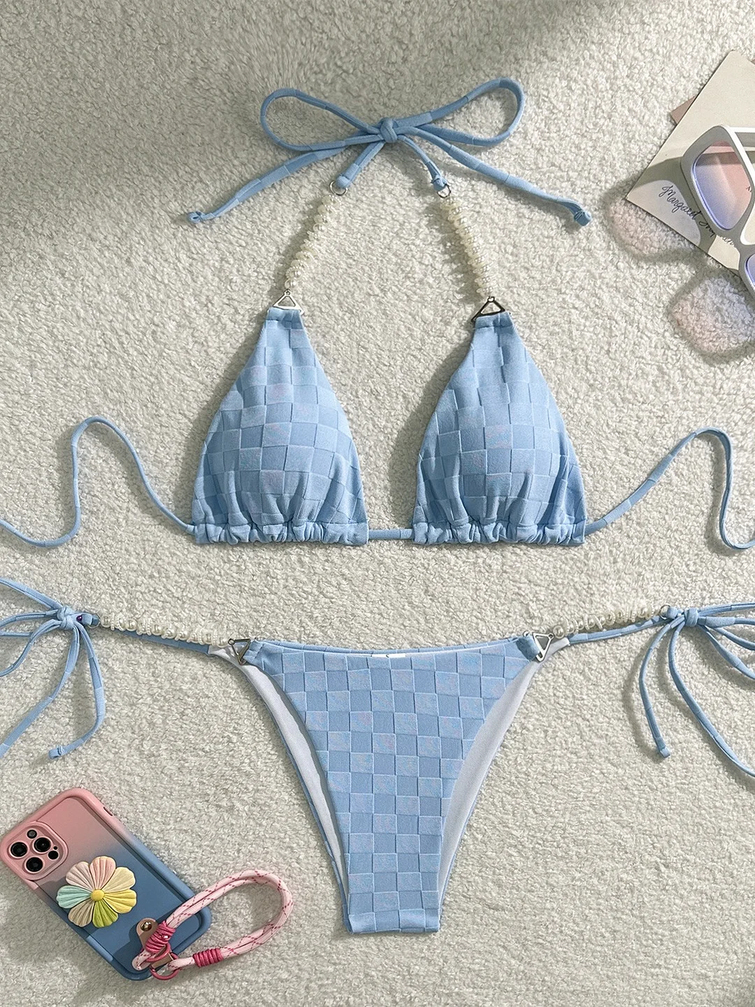 Churchf 2024 New Board Terry Cloth Pearl String Sexy Small Fresh Bikini