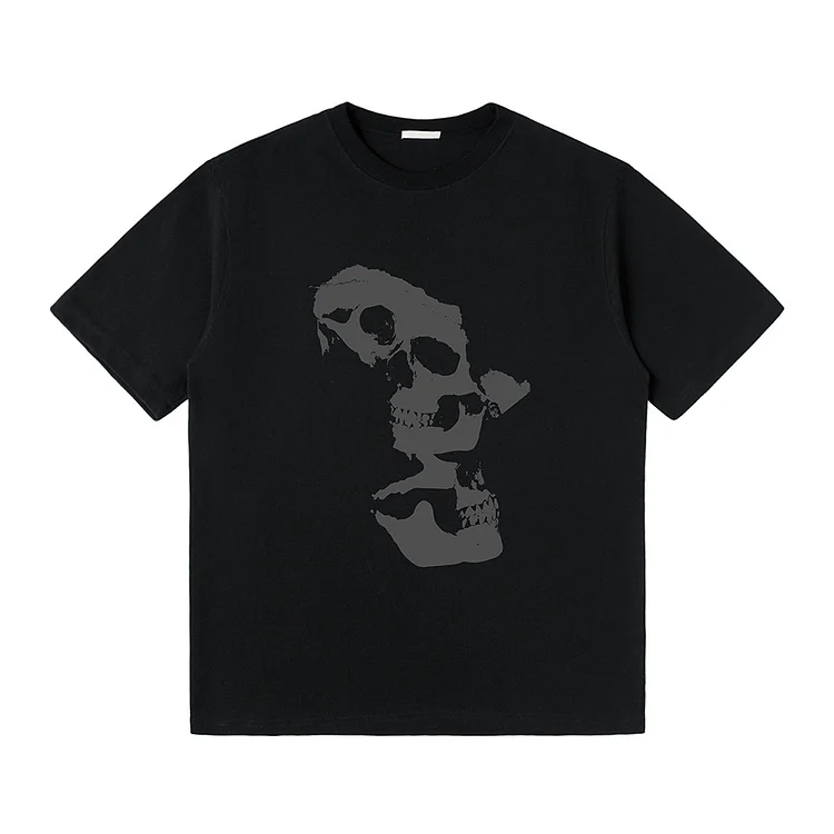 Vintage High Street Hip Hop Skull Print Short Sleeve T-Shirt at Hiphopee