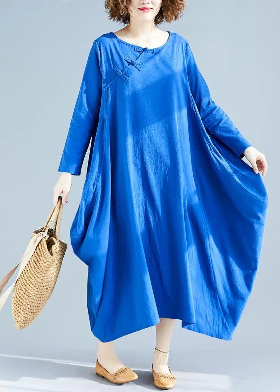 Loose O Neck Asymmetric Spring Wardrobes Fabrics Blue A Line Dress