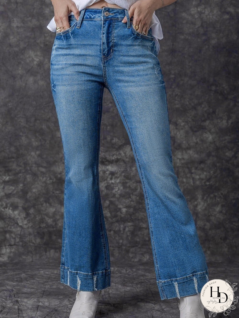 Vintage Embroidered Patchwork Bootcut Button Side Split Denim Jeans