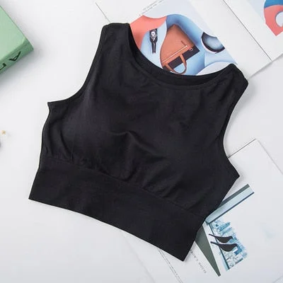 Fashion Women Tank Tops Stretch Crop Top Female Gather Padded Halter Short Tank Top 3 Solid Color Sleeveless Camisoles Lingerie
