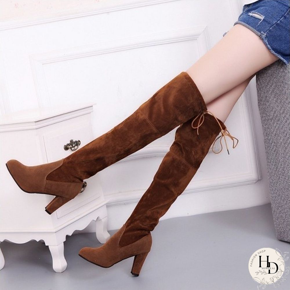 Womens Stretch Slim Thigh High Boots Fashion Over The Knee Heels Size 34-43 Red Black Grey
