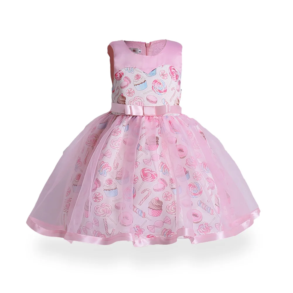 Buzzdaisy Candy Princess Dress For Girl Round Collar Bow-Knot Heart Love Sleeveless Cute Cotton Toddler Princess Dress Children'S Birthdays