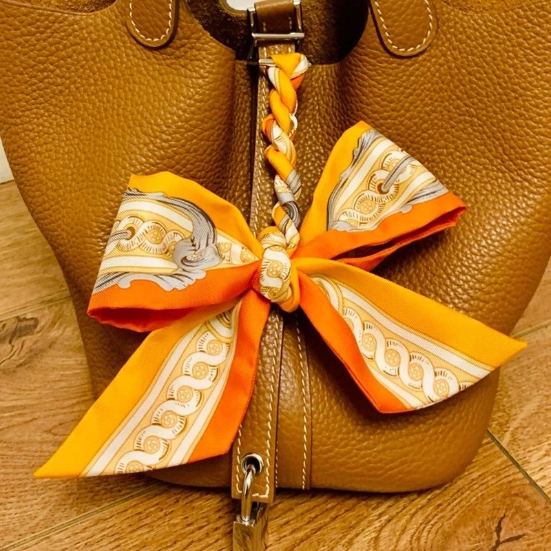 Women’s Minimalist Classic Style Color Block Satin Printing Silk Scarf