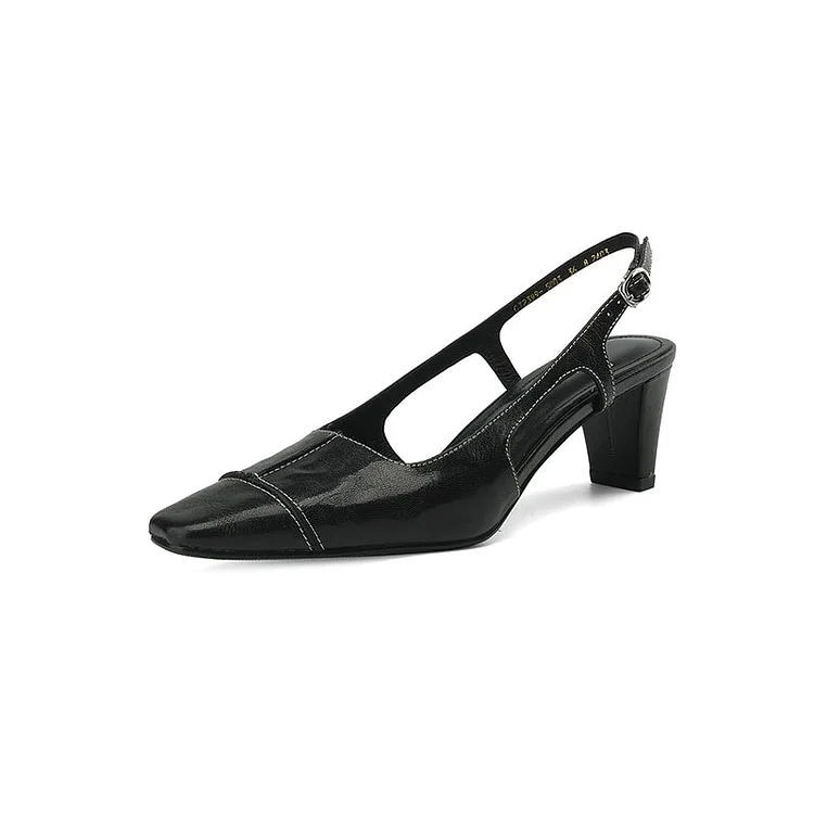 Women's 60mm Block Heel Elegant Pumps Leather Slingback Sandals For Wedding Party