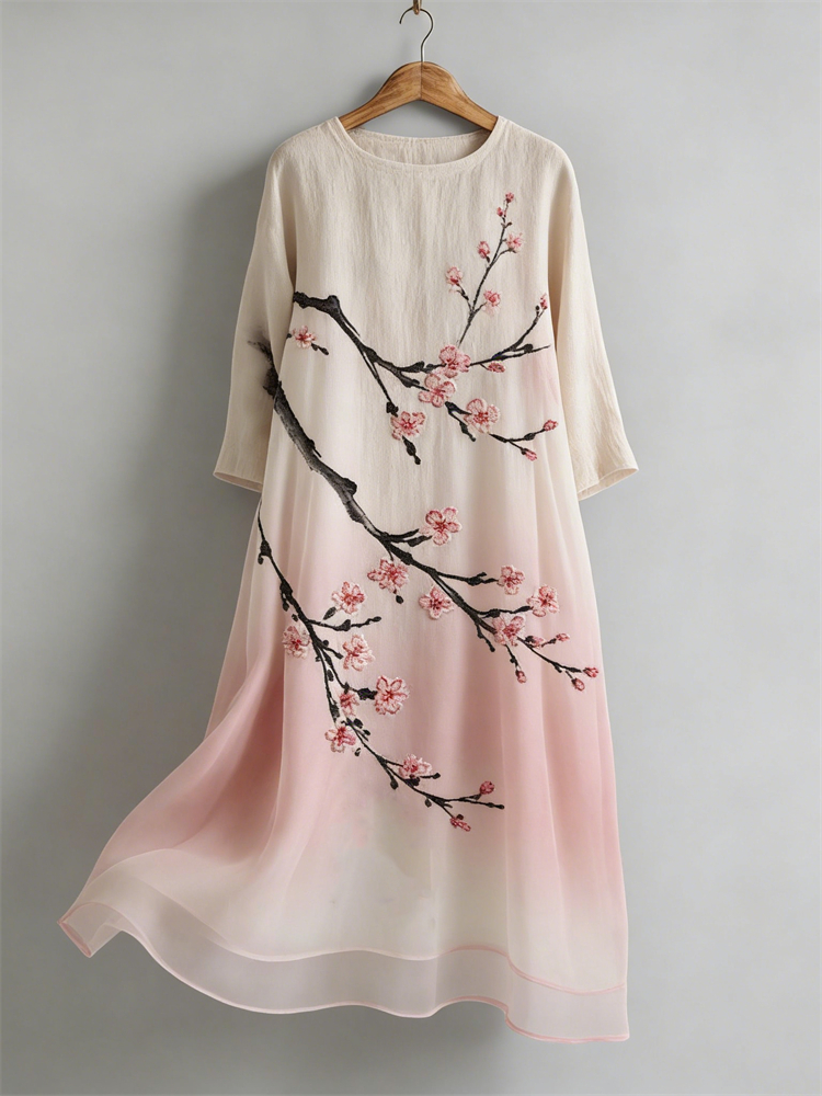 Classy Cherry Blossom Gradient Linen Maxi Dress wearshes