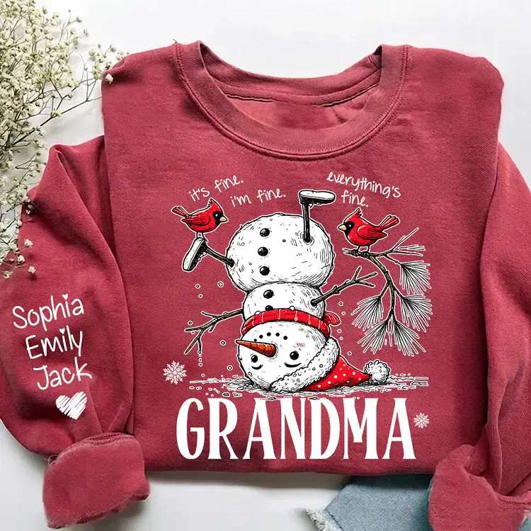 Personalized Grandma Christmas Sweatshirt, Custom Kids Names, Funny Snowman Sweatshirt, It's Fine, I'm Fine, Everything's Fine Winter, Christmas Gift for Grandma