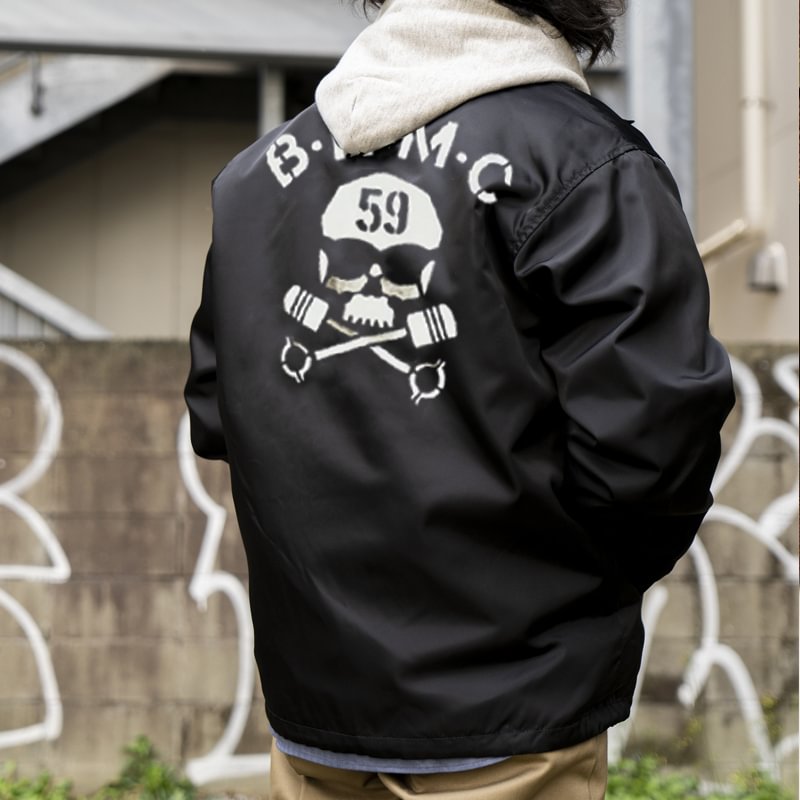 1970s Elasticated Cuff Drawstring Adjustable Hem Skull Coach Jacket