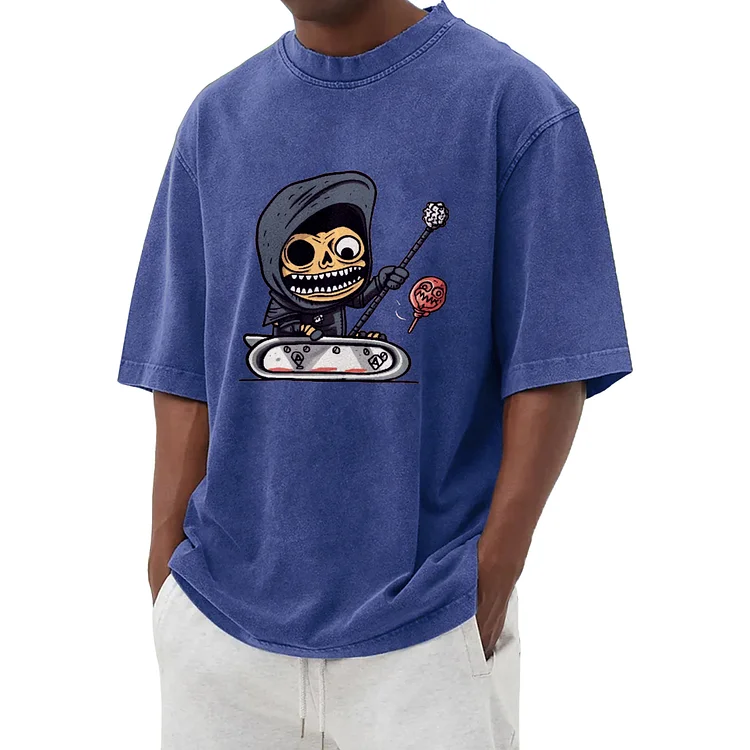 Fun and cute pattern washed T-shirt 013