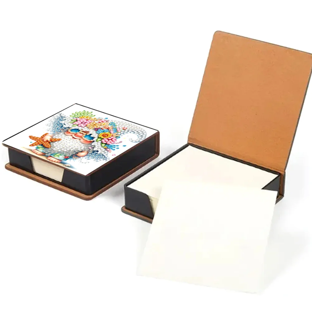 5D DIY PU Diamond Art Note Box with 160 Sheets Paper Memo Pad Holder (Gnome)