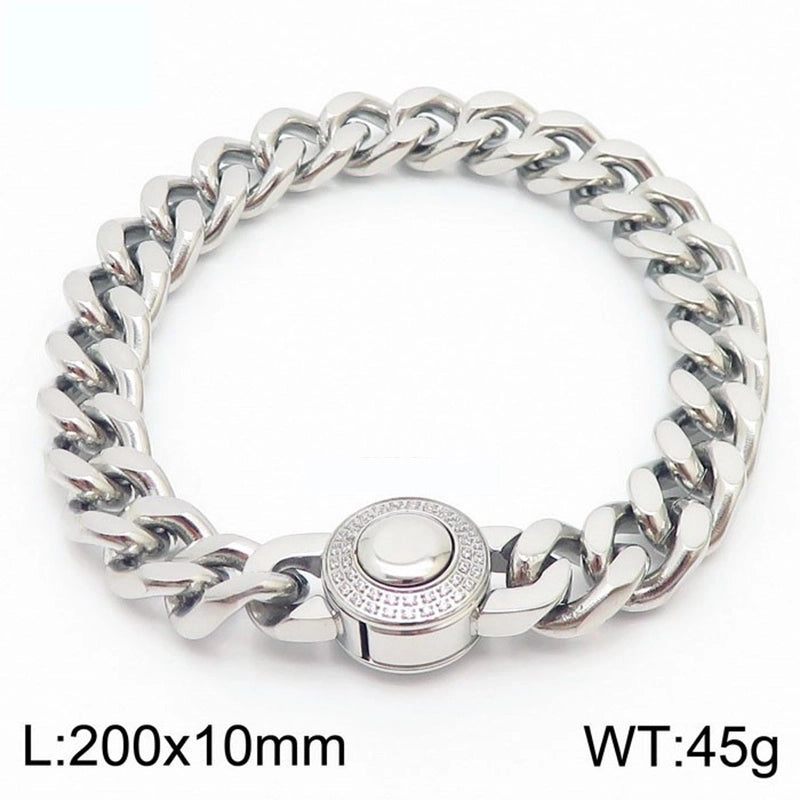 Titanium Steel 18K Gold Plated Hip-Hop Inlay Geometric Rhinestones Bracelets Necklace