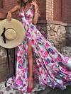 Floral Printed Empire Split-Side Maxi Dress