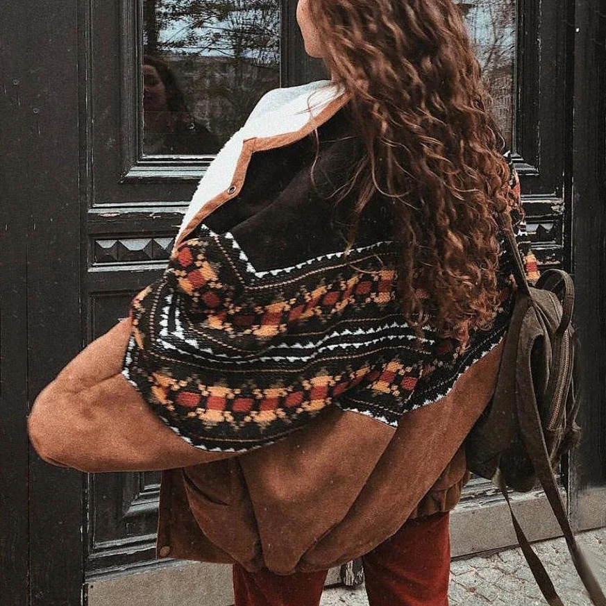 Vintage Andrina Suede Patchwork Polar Fleece Jacket