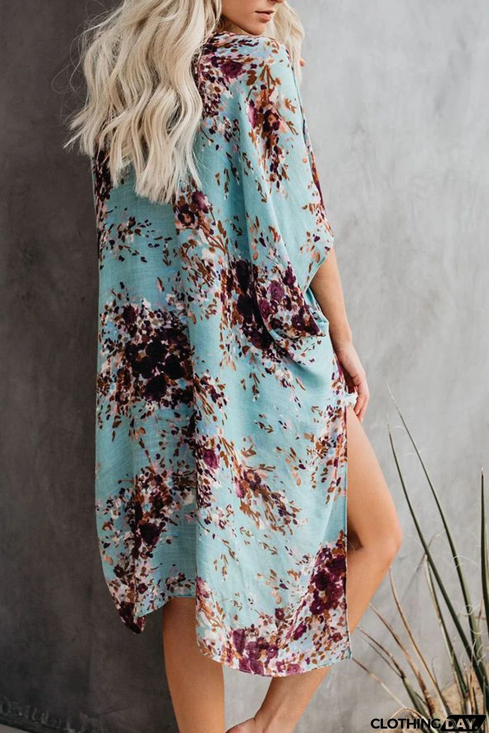 Floral Kimono Sleeves Chiffon Loose Beach Cover Up