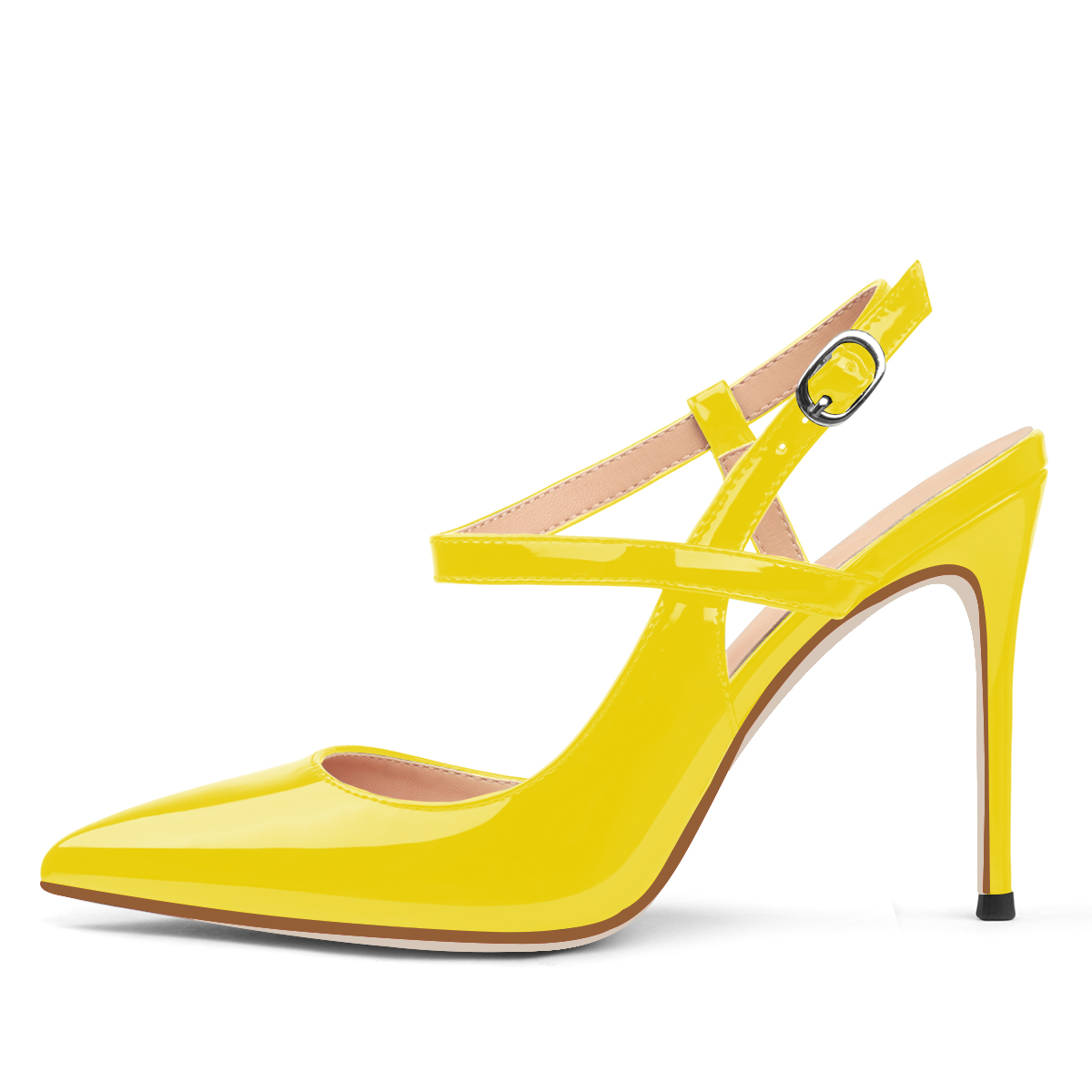 10CM/4 inch Slingback Pumps Ankle Strap Jenlove Stiletto Patent High Heels