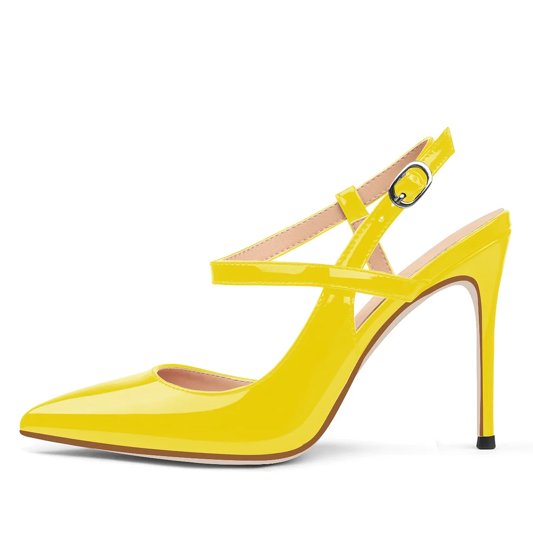 10CM/4 inch Slingback Pumps Ankle Strap Jenlove Stiletto Patent High Heels