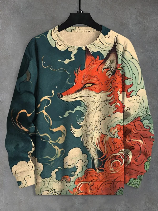 Men's Mysterious Fox Art Print Casual Sweatshirt