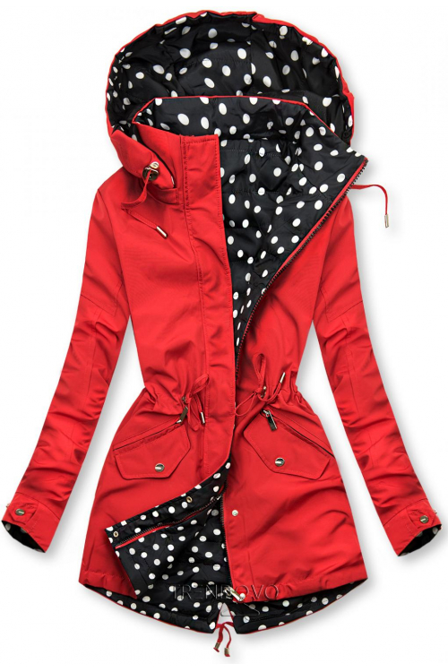 Polka dot hooded reversible jacket