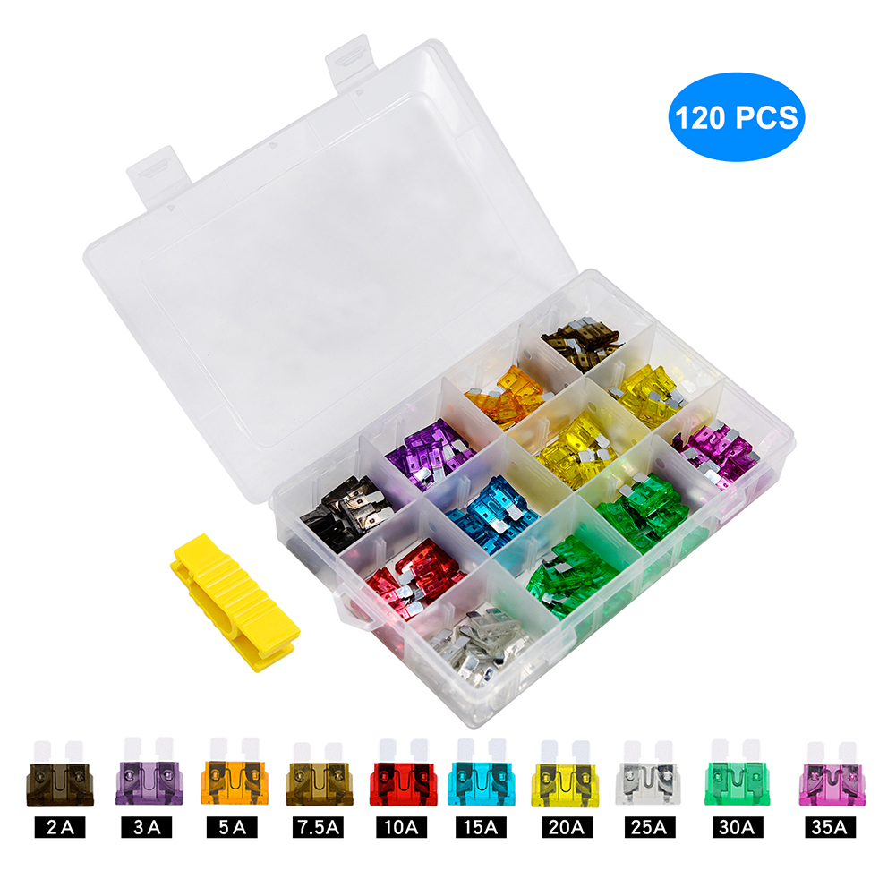 

120pcs Assorted Car Automotive Blade Fuses 2A- 30A with Box + Fuse Puller, 501 Original