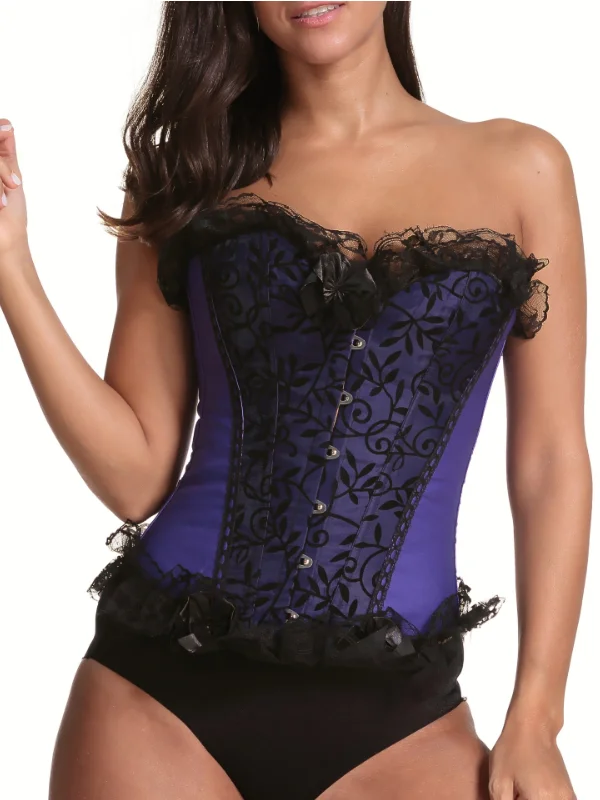 Vintage Color Block Floral Jacquard Lace Paneled Corset