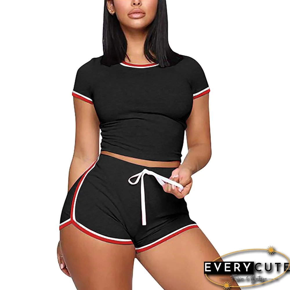 Black Splice Tight Tops and Shorts Set