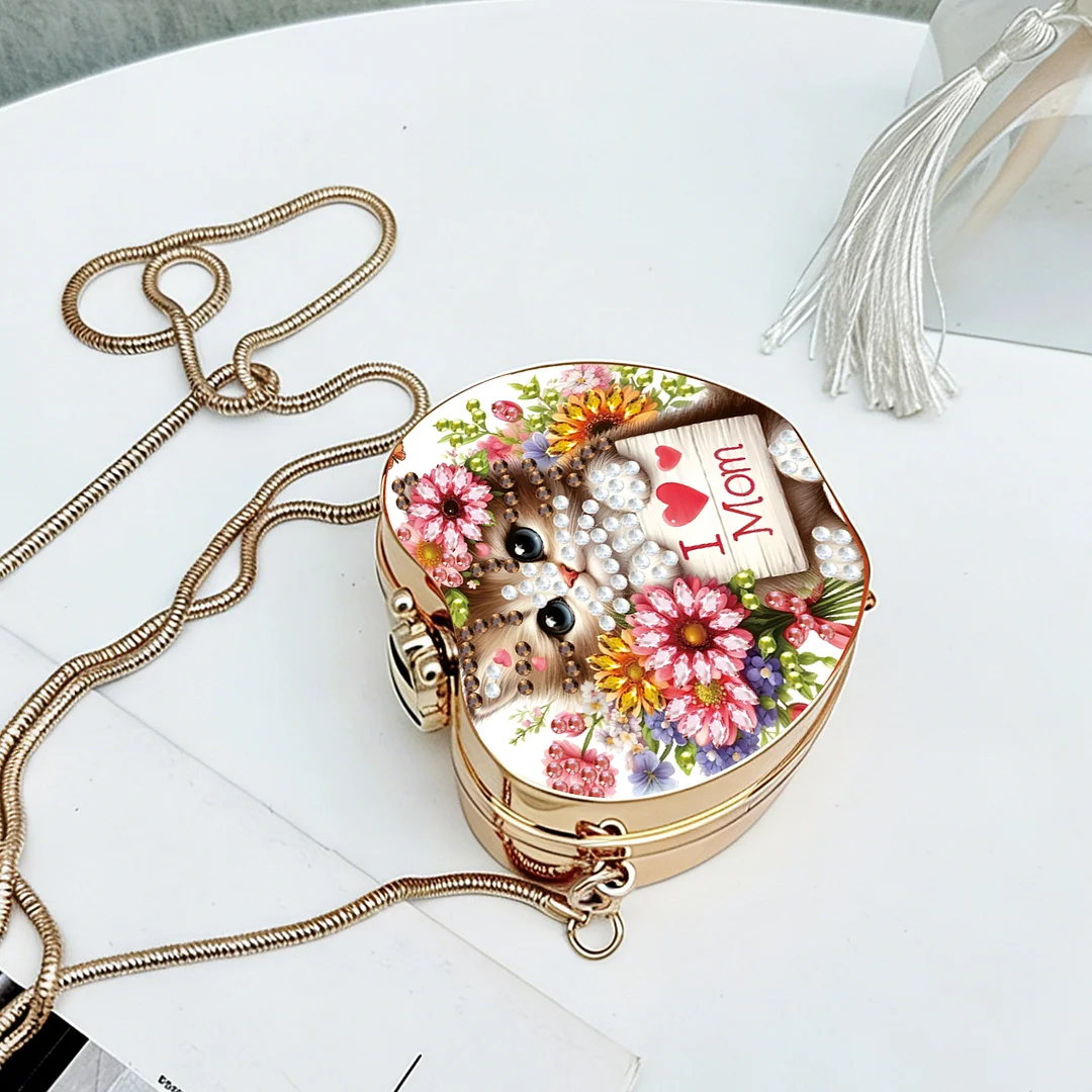 Cats and Flowers DIY Acrylic Love Diamond Art Painting Card Case Wallet with Chain Small Diamond Painting Crossbody Bag for Adults Women Girls Gift