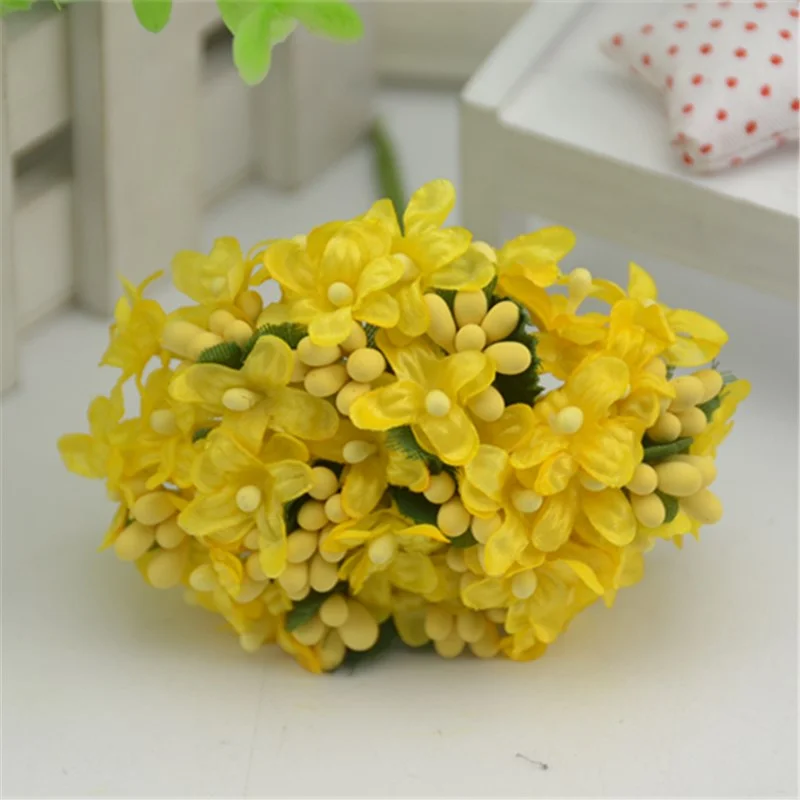 12pcs/lot Cherry Plum Mini Blossom Artificial Silk Baby Breath Bouquet Stamen DIY Scrapbooking Wreath Wedding Decorations