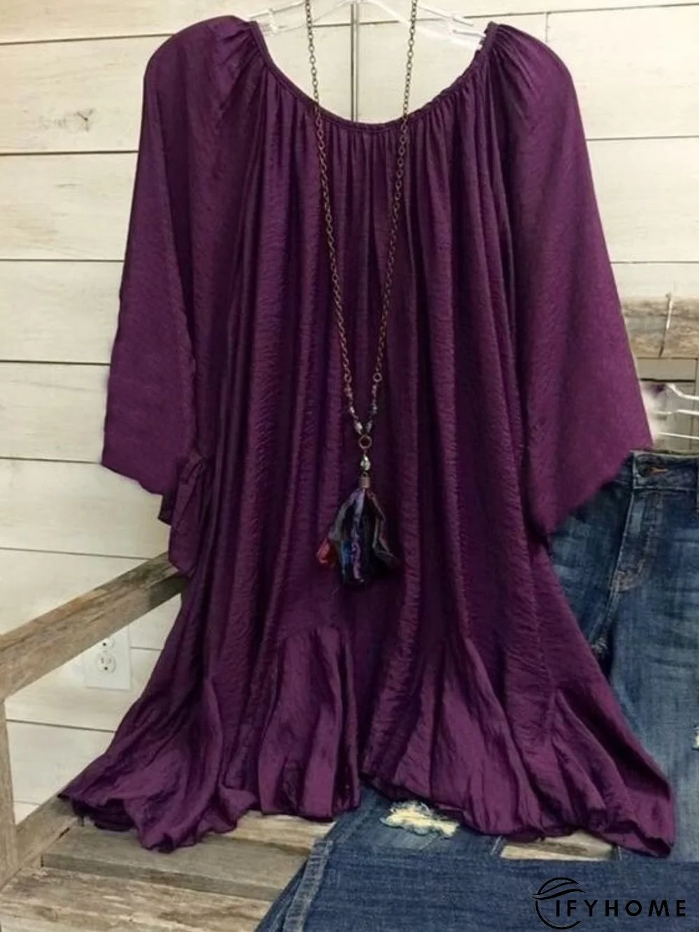 Casual 3/4 Sleeve Round Neck Tunic Top | IFYHOME