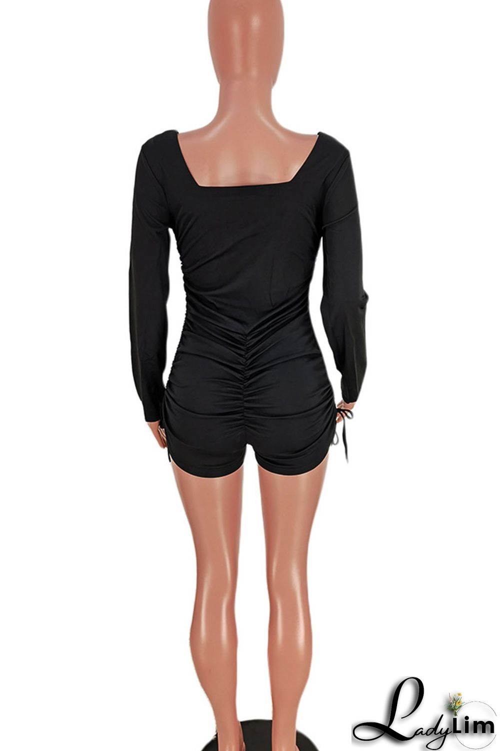 Light Blue Casual Sportswear Solid Split Joint Draw String Fold U Neck Regular Jumpsuits