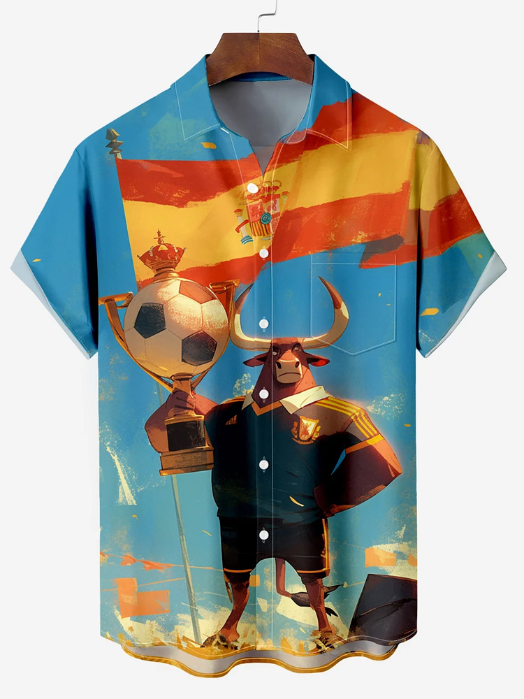 Men's Funny Animal Football Champion Cow Short Sleeve Print Shirt PLUSCLOTHESMAN