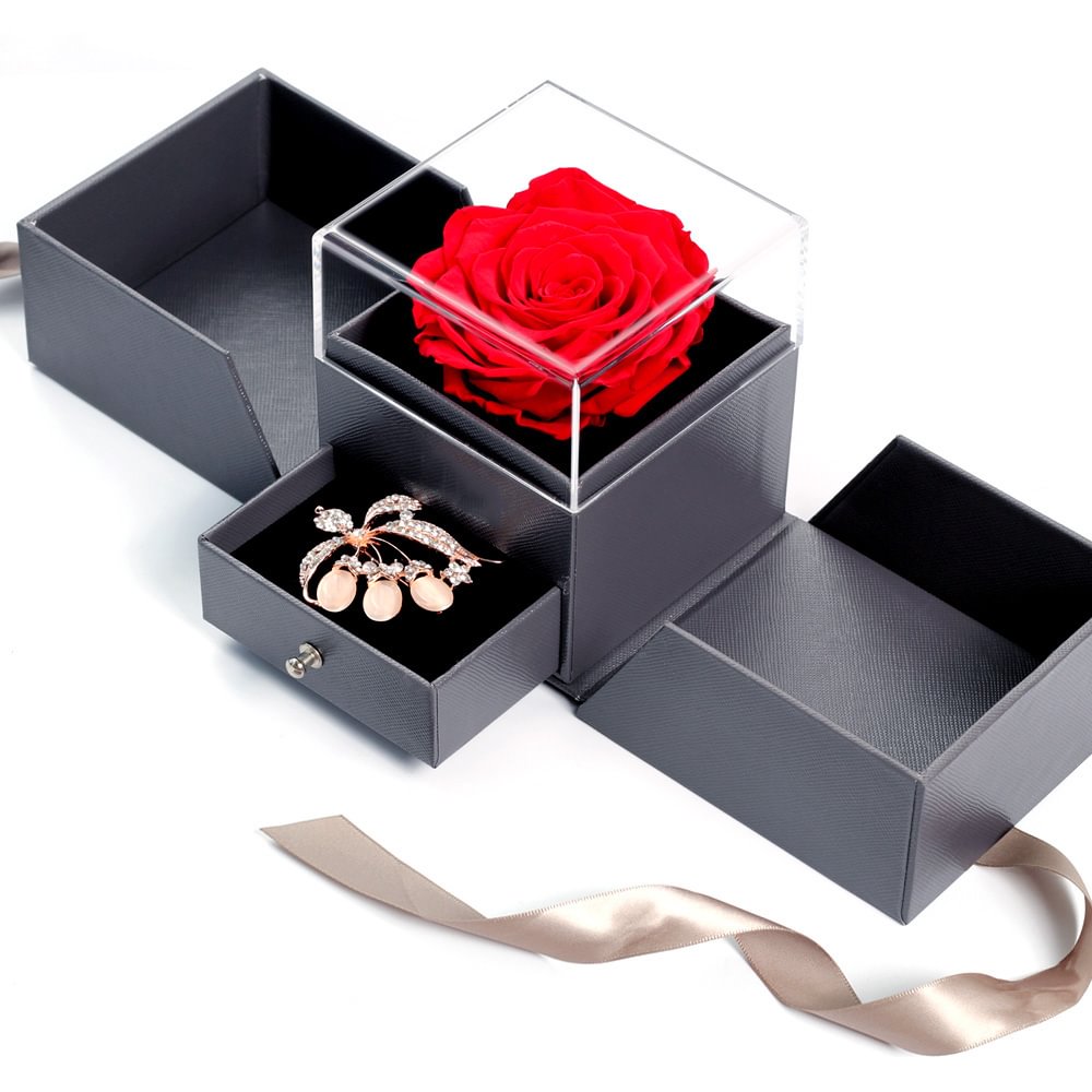 Beatea Preserved Rose Unfade Dried Flowers Jewelry Box