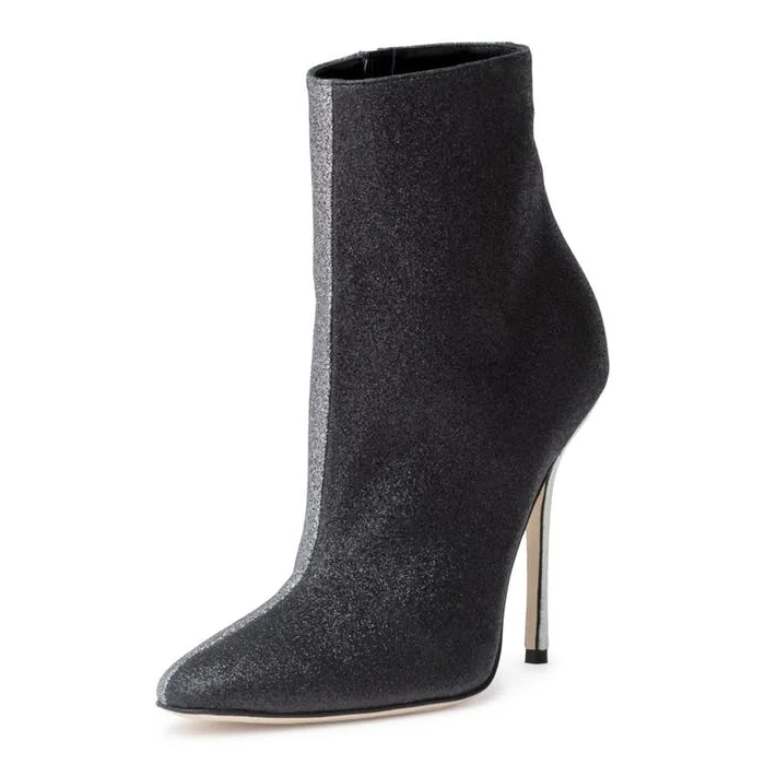 Black and Grey Contrast Color Stiletto Heel Ankle Boots |FSJ Shoes