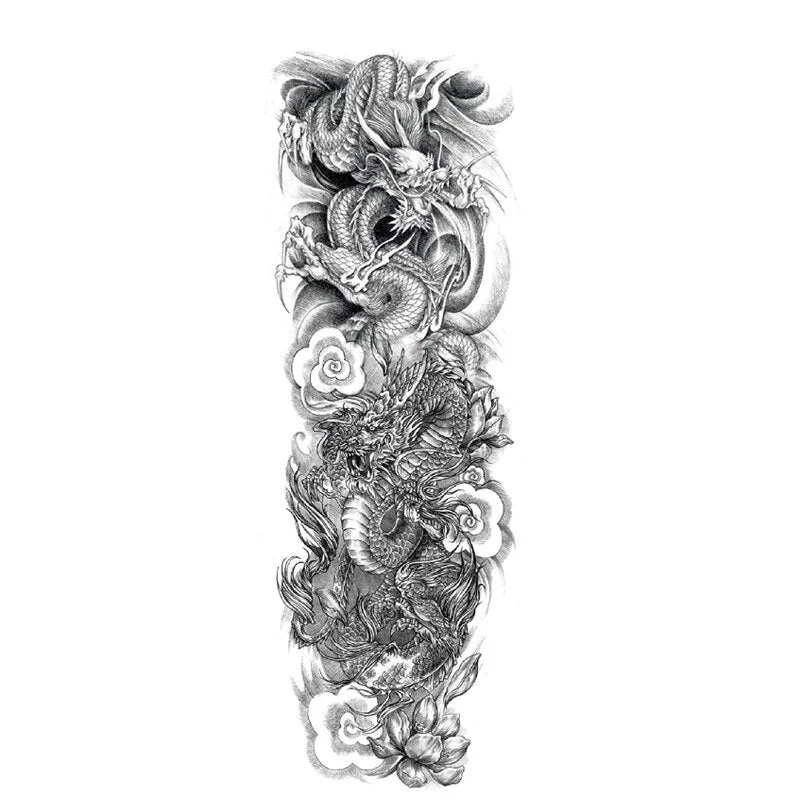 Waterproof Temporary Fake Tattoos Sticker Skull Totem Tiger Monster Body Art Full Arm Sleeve Fake Tattoo Snake for Men Women