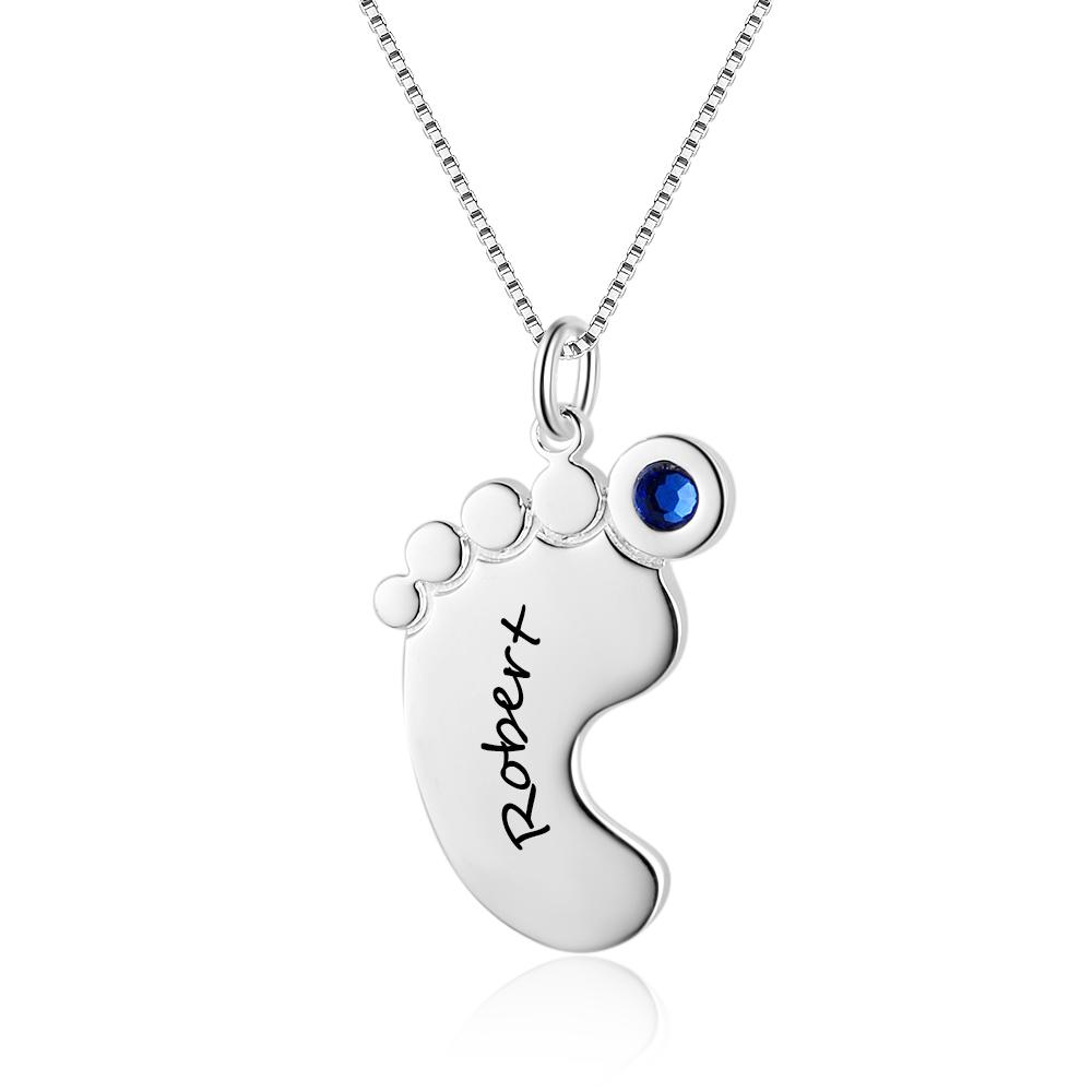 Personalized Baby Feet Pendant Necklace with 1 Birthstones Engraved