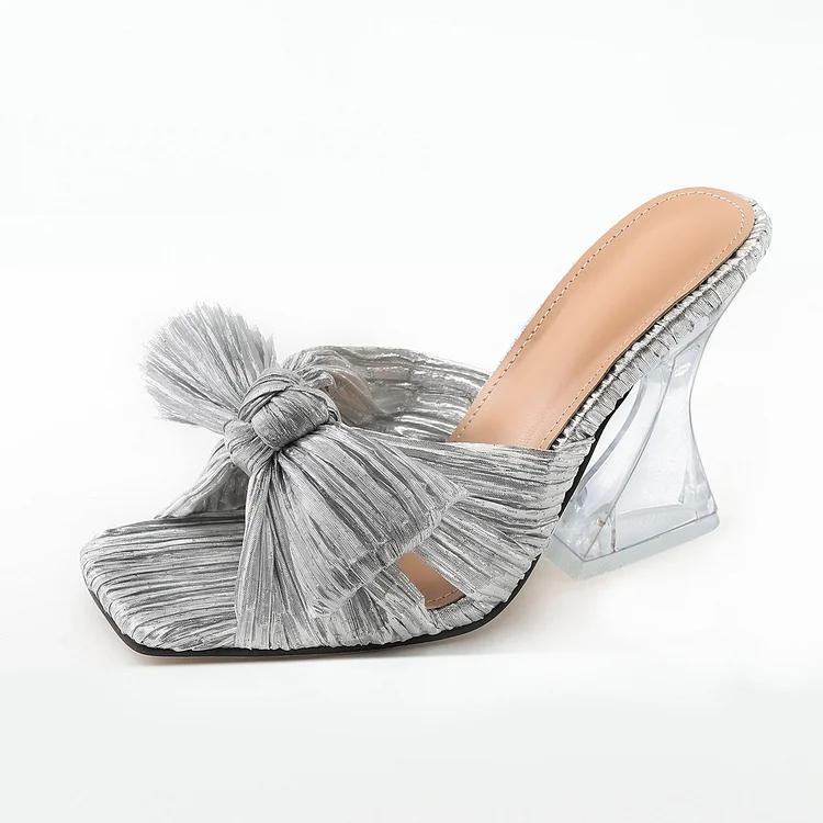 Women's Knotted Bow Heels Square Toe Slippers Radinnoo.com