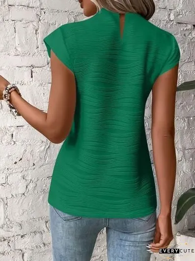 Mock Neck Cap Sleeve T-Shirt