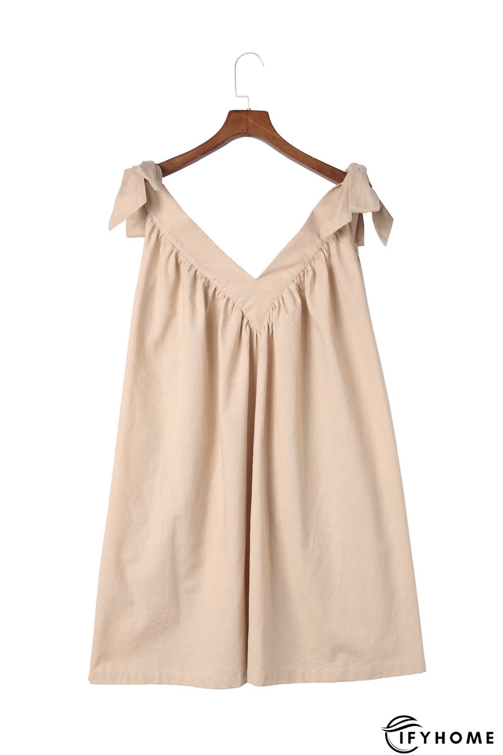 Apricot Deep V Neck Bow Knot Oversized Backless Mini Dress | IFYHOME