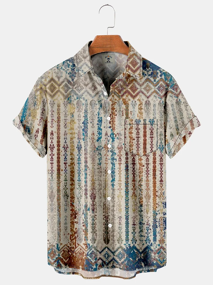 Vintage Ethnic Print Short Sleeve Shirt