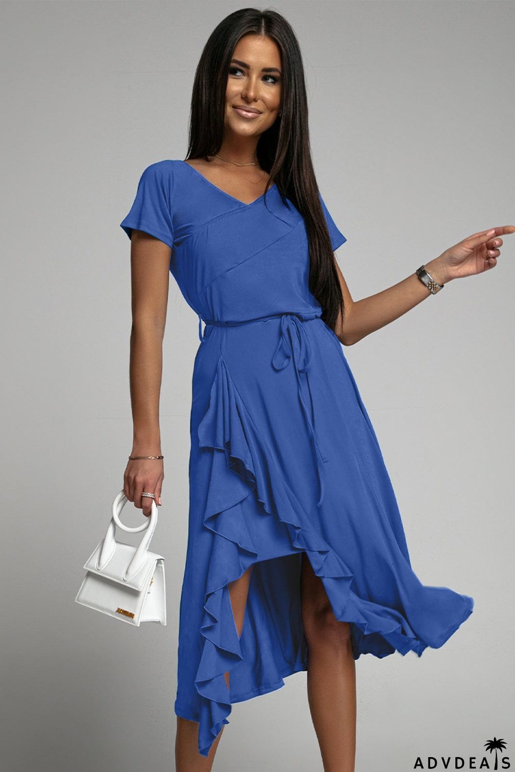 Blue Short Sleeve Midi Dress