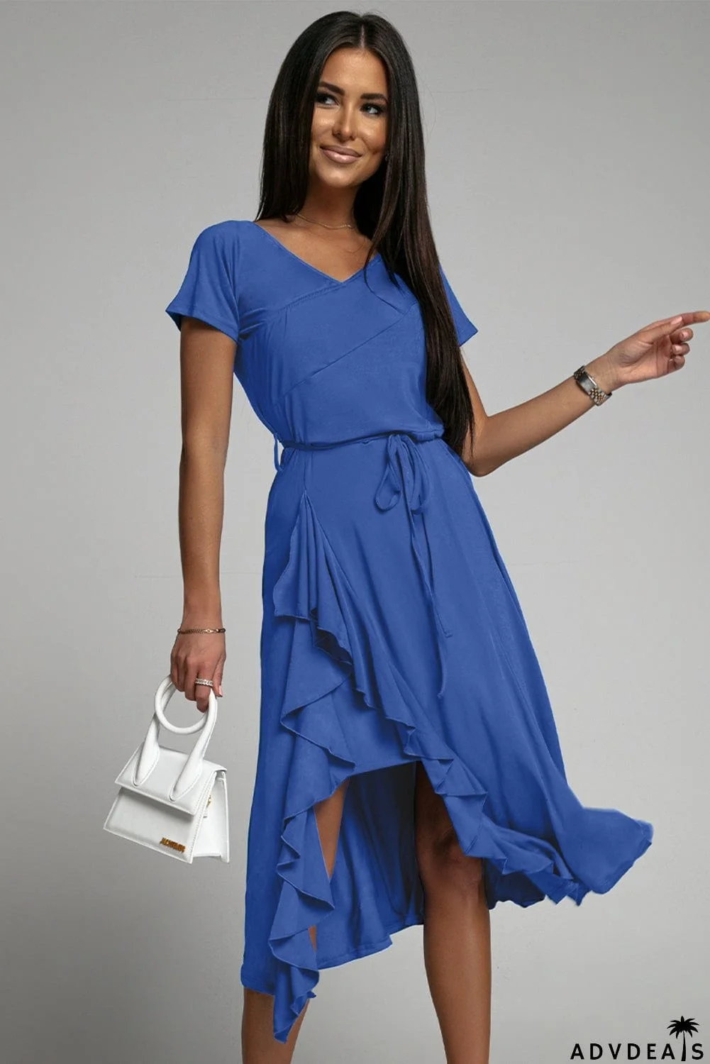Blue Short Sleeve Midi Dress