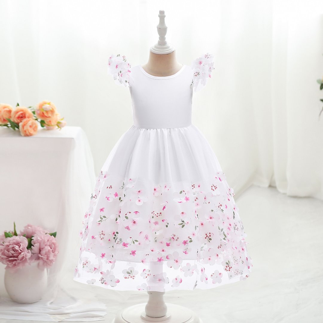 Buzzdaisy Solid Color Princess Dress For Girl Crew Neck Flower Dress Heart Love Lotus Leaf Sleeves Without Fading Cotton Vintage Skirt Summer