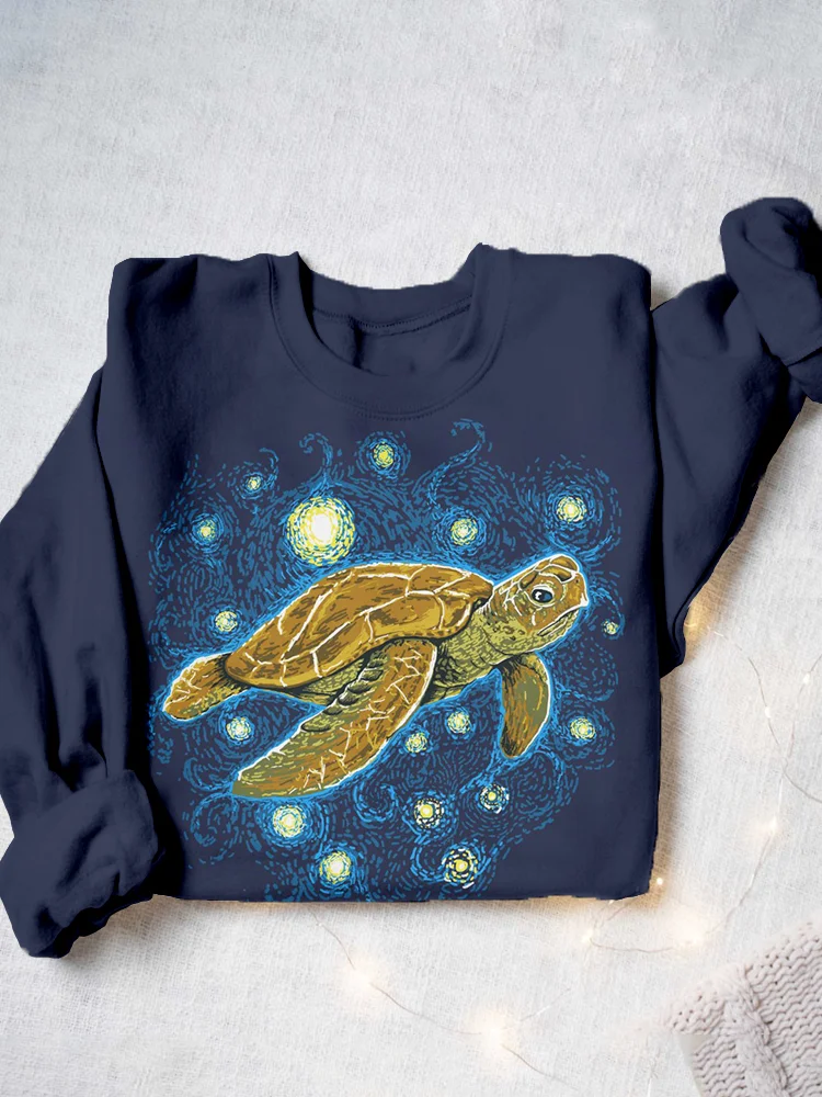 Comstylish Starry Night Inspired Turtle Art Comfy Sweatshirt