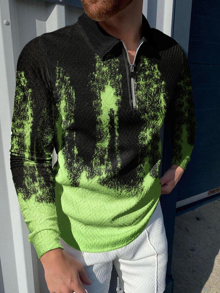 men's casual gradient printing polo long sleeves