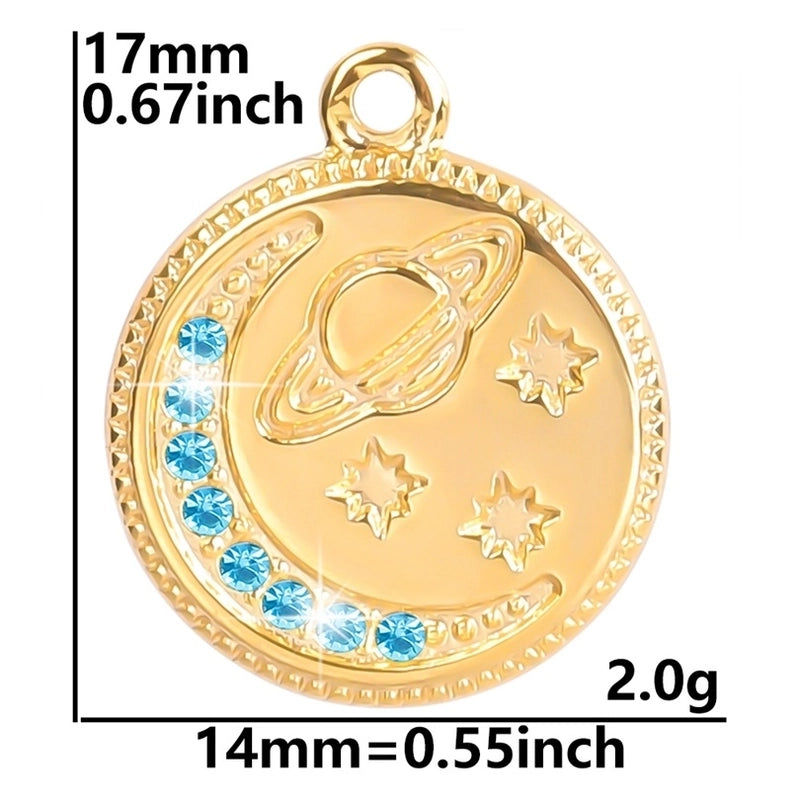 304 Stainless Steel 18K Gold Plated Basic Modern Style Classic Style Plating Inlay Geometric Moon Planet Rhinestones Pendant Necklace