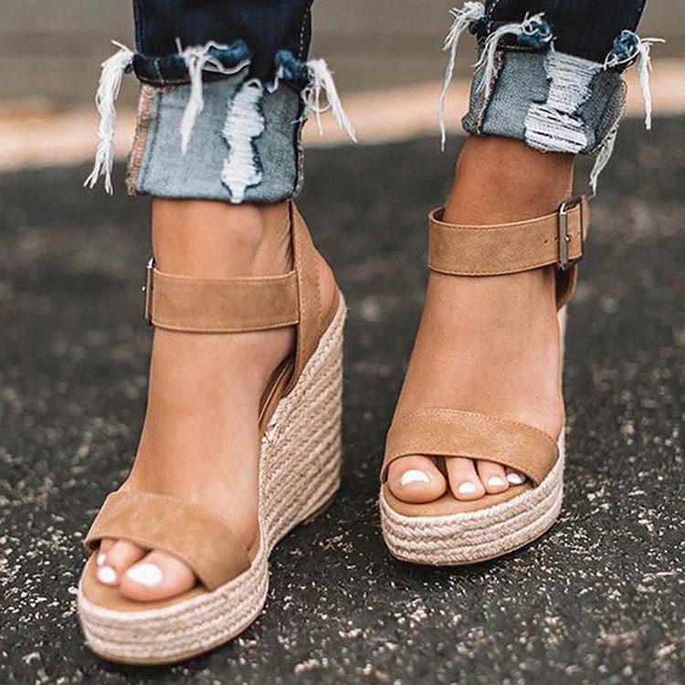 Wedges Heels Platform Hemp Shoes Ladies Summer Sandals Women Candy Color Casual Girls Slip On Strap Cross Woman Plus Size 2022 - Shop Trendy Women's Clothing | LoverChic