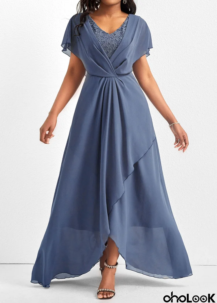 Plus Size Dusty Blue Lace Maxi Dress