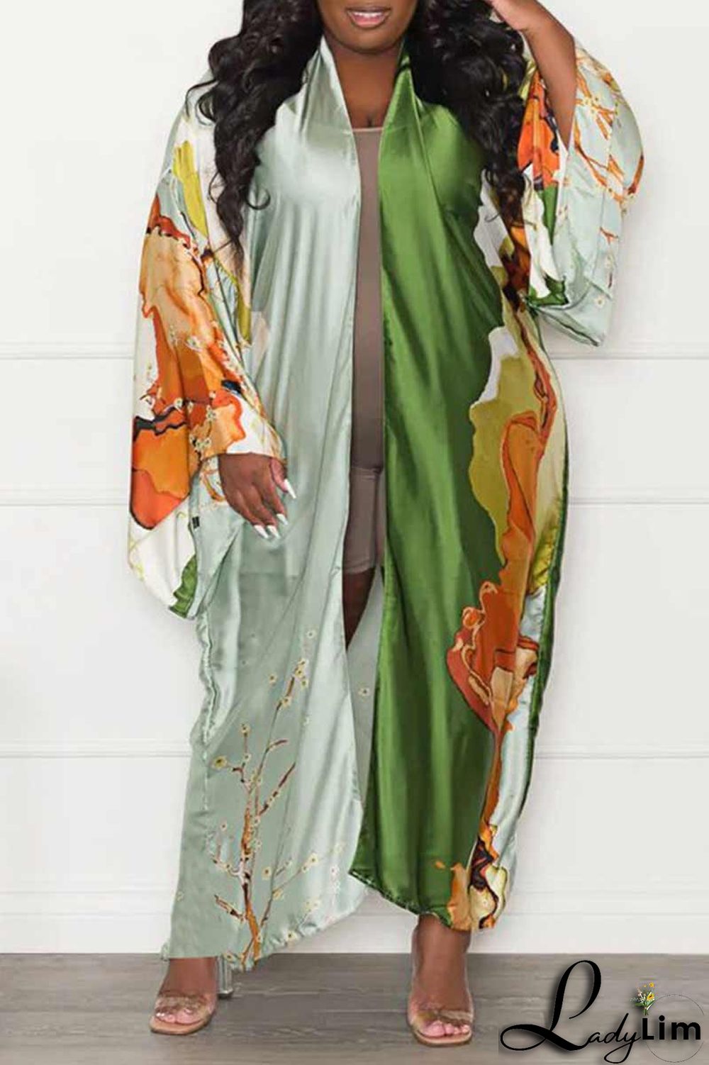 Yellow Fashion Casual Print Patchwork Outerwear(Without Belt)